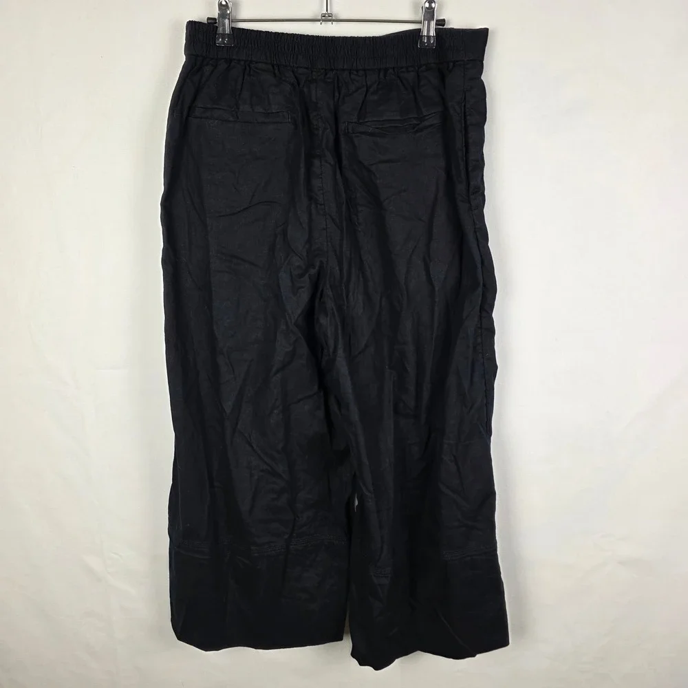 Banana Republic Black Linen Blend Wide Leg Cropped Pants Womens Medium